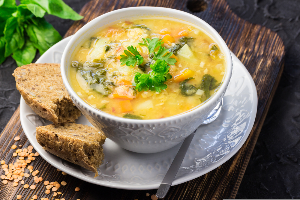 Coconut Lentil Soup and Caraway Roasted Vegetables